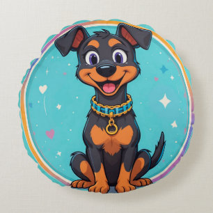 Cute Cartoon Dog With Collar Round Pillow
