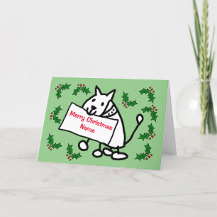 Cute Cartoon Dog with Holly Christmas Holiday Card