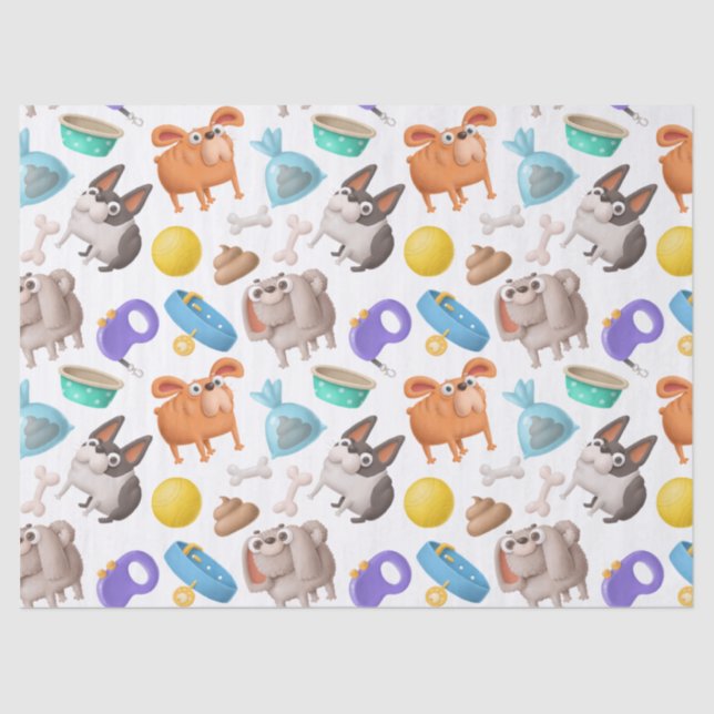 Cute Cartoon Dogs Bowls and Bones Decoupage Tissue Paper (Front)