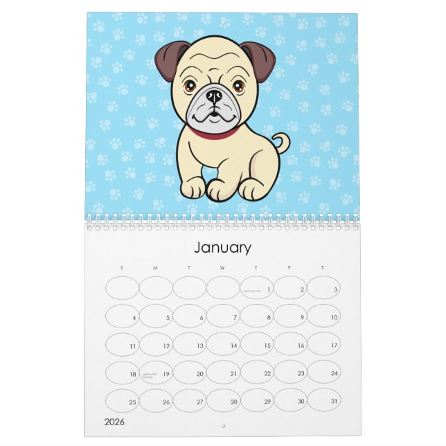Cute Cartoon Dogs Calendar (Jan 2026)