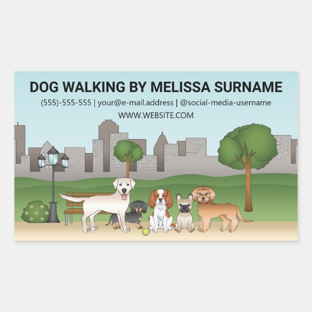 Cute Cartoon Dogs In A Park - Dog Walking Services Sticker (Front)