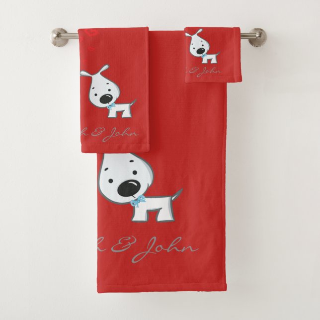 Cute Cartoon Dogs In Love -Personalized Bath Towel Set (Insitu)