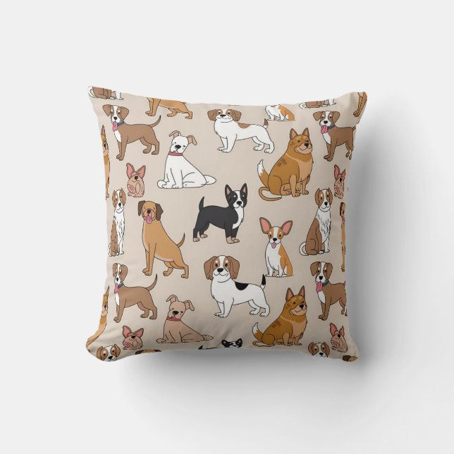 Cute Cartoon Dogs Pattern Throw Pillow (Front)