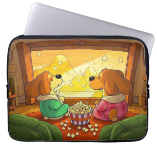 Cute cartoon dogs popcorn and movie laptop sleeve