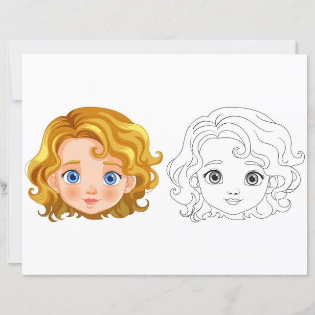 Cute Cartoon doll head colouring page (Front)