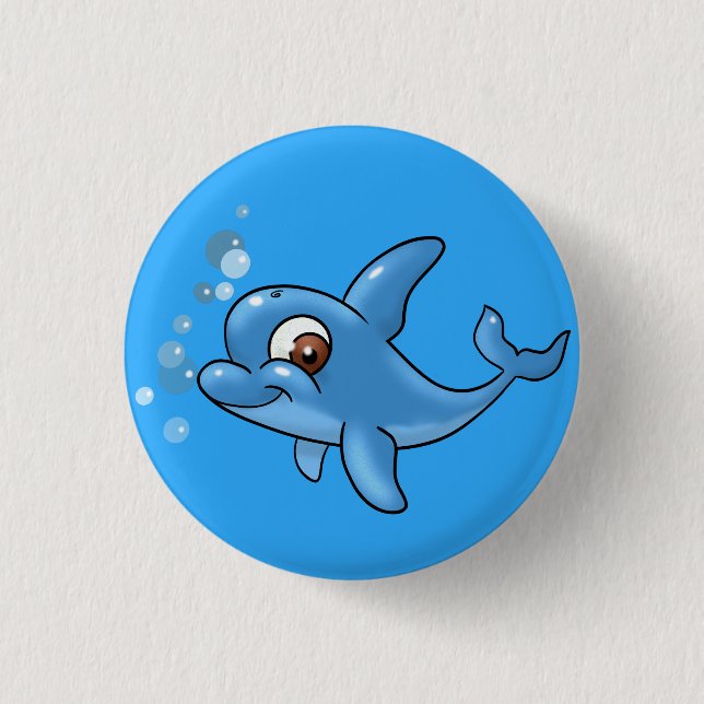 Cute Cartoon Dolphin 1 Inch Round Button (Front)