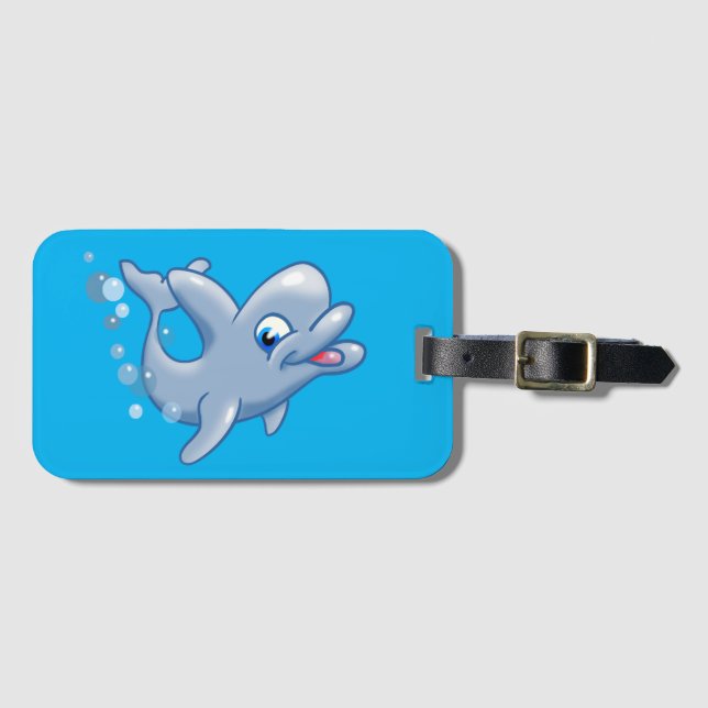 Cute Cartoon Dolphin Luggage Tag (Front Horizontal)
