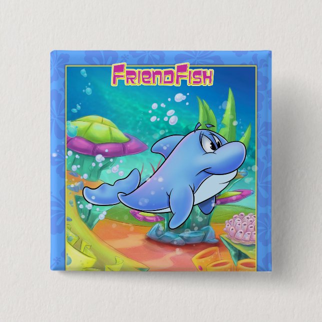 cute cartoon dolphin on a button (Front)