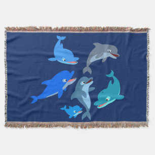 Cute Cartoon Dolphin Pod Throw Blanket