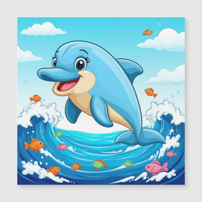 Cute Cartoon Dolphin Splashing in Water (Front)