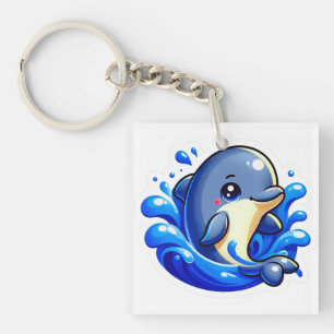 Cute Cartoon Dolphin Splashing in Water Keychain