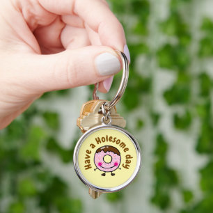 Cute Cartoon Doughnut Have A Holesome Day Food Pun Keychain