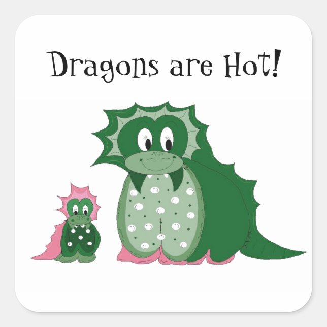 Cute Cartoon Dragons Square Sticker (Front)