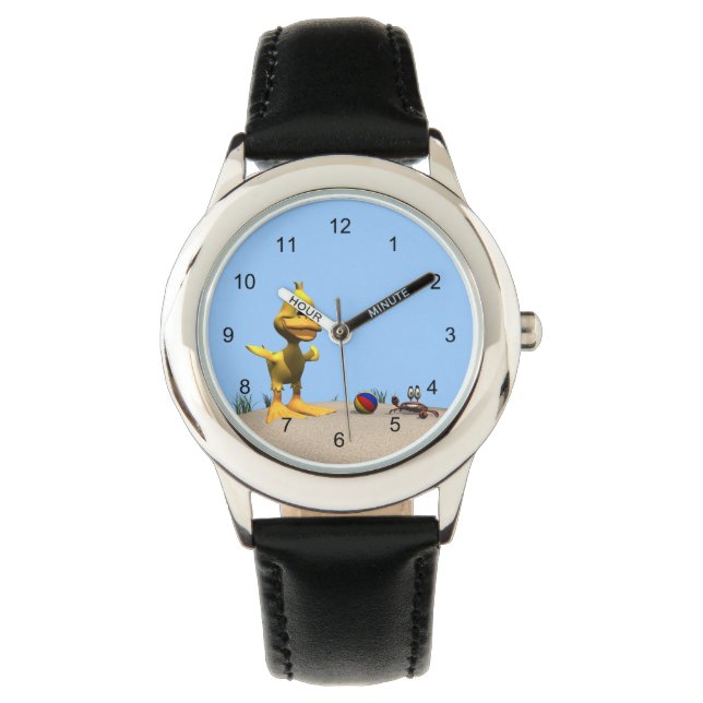 Cute Cartoon Duck and Crab on Beach Watch (Front)