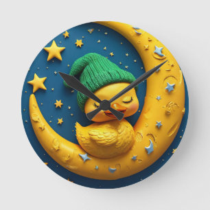 Cute cartoon duck and moon round clock