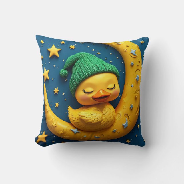Cute cartoon duck and moon throw pillow (Front)