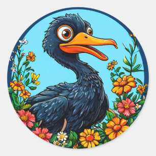 Cute Cartoon Duck 🐥 Happy Quirky Animal Art 💛 Classic Round Sticker