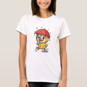 Cute Cartoon Duck Walking in Rain T-Shirt