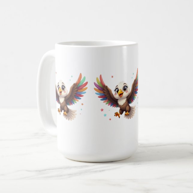 Cute Cartoon Eagle Flying – Friendly Vector Art Coffee Mug (Front Left)