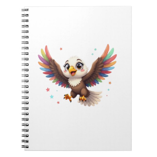 Cute Cartoon Eagle Flying – Friendly Vector Art Notebook (Front)