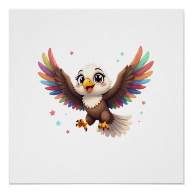 Cute Cartoon Eagle Flying – Friendly Vector Art Poster (Front)