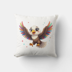 Cute Cartoon Eagle Flying – Friendly Vector Art Throw Pillow