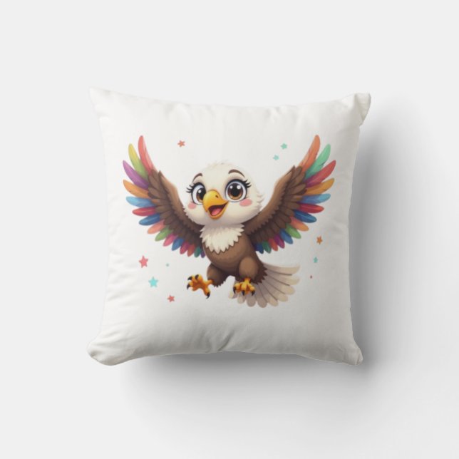 Cute Cartoon Eagle Flying – Friendly Vector Art Throw Pillow (Front)