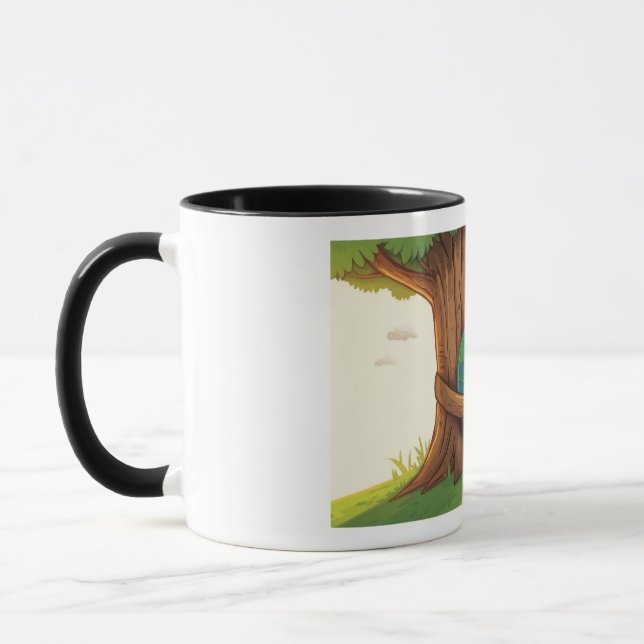 Cute cartoon earth hugging a tree mug (Left)