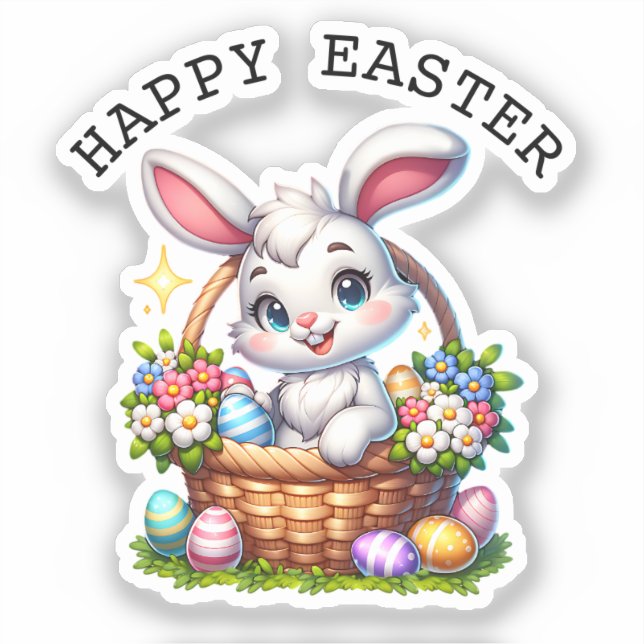 Cute Cartoon Easter Bunny in a Basket Personalized (Front)