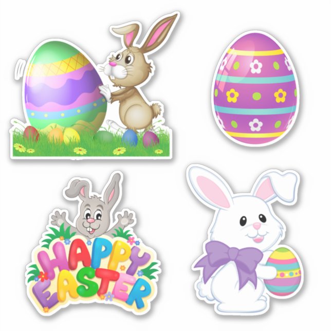Cute Cartoon Easter Bunny Rabbit Stickers (Front)