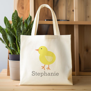 Cute Cartoon Easter Chick with Custom Name Tote Bag