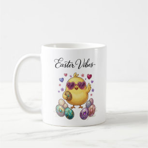 Cute Cartoon Easter Chick with Pastel Eggs Heart Coffee Mug