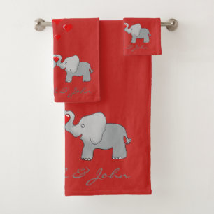 Cute Cartoon Elephans In Love -Personalized Bath Towel Set
