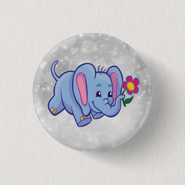 Cute cartoon elephant 1 inch round button (Front)