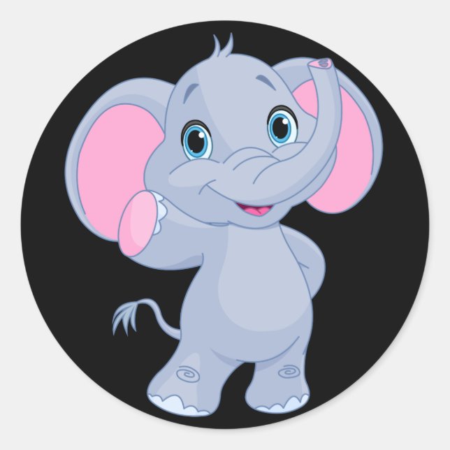 Cute Cartoon Elephant Classic Round Sticker (Front)