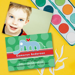 Cute Cartoon Elephant Colorful Kid's Profile Photo Calling Card