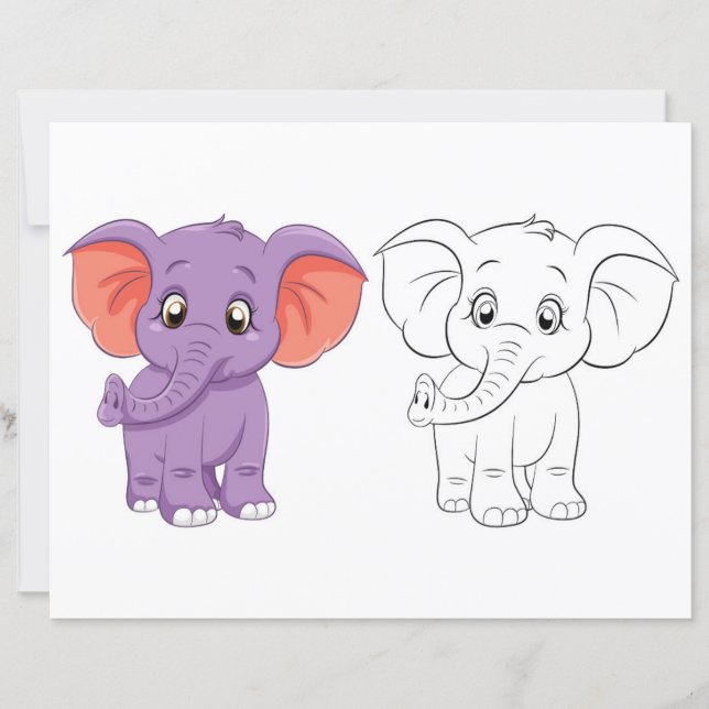 Cute Cartoon elephant colouring page (Front)