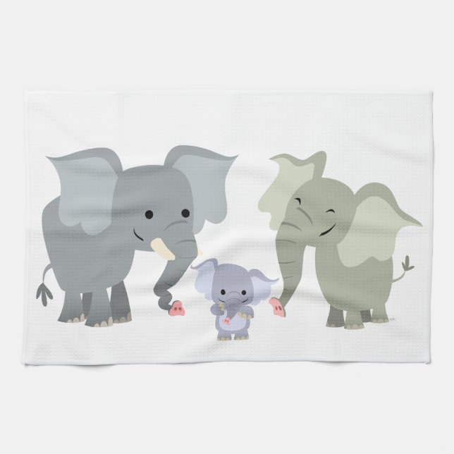 Cute Cartoon Elephant Famille Serviette de cuisine (Horizontal)