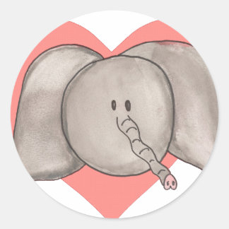 Cute Cartoon Elephant Heart Stickers. Classic Round Sticker