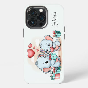Cute Cartoon Elephant Lover Heart Valentines Day iPhone 13 Pro Case