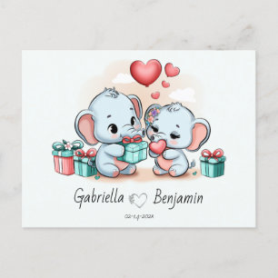 Cute Cartoon Elephant Lover Heart Valentines Day Postcard