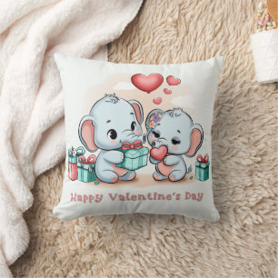Cute Cartoon Elephant Lover Heart Valentines Day Throw Pillow