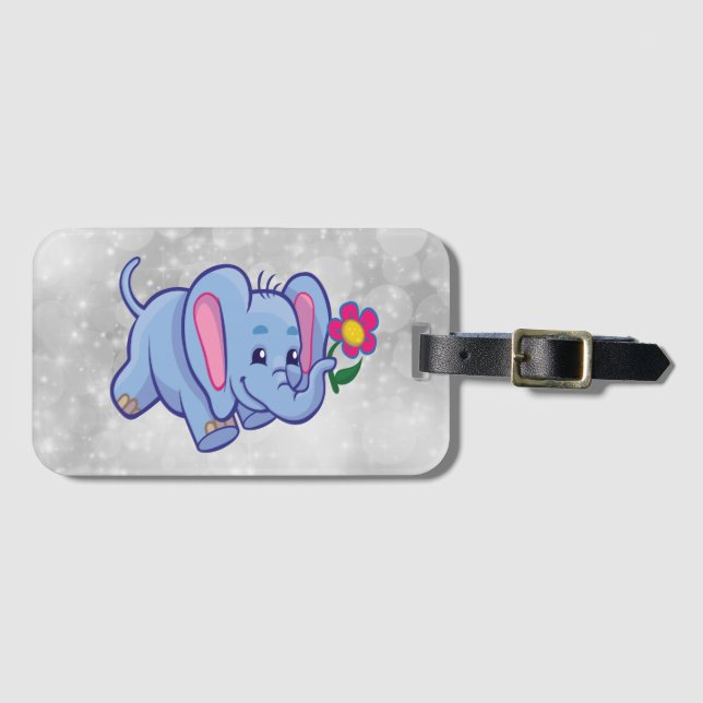 Cute cartoon elephant luggage tag (Front Horizontal)