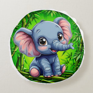 Cute cartoon elephant round pillow