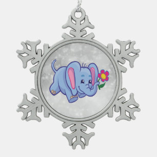 Cute cartoon elephant snowflake pewter christmas ornament