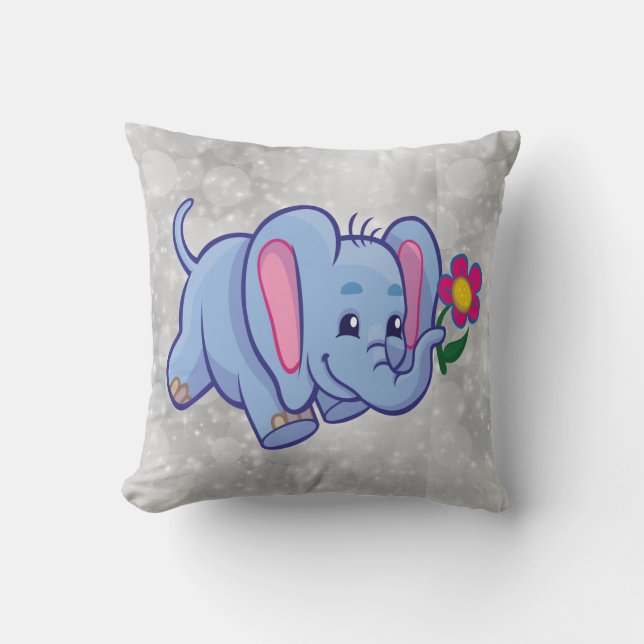 Cute cartoon elephant throw pillow (Front)