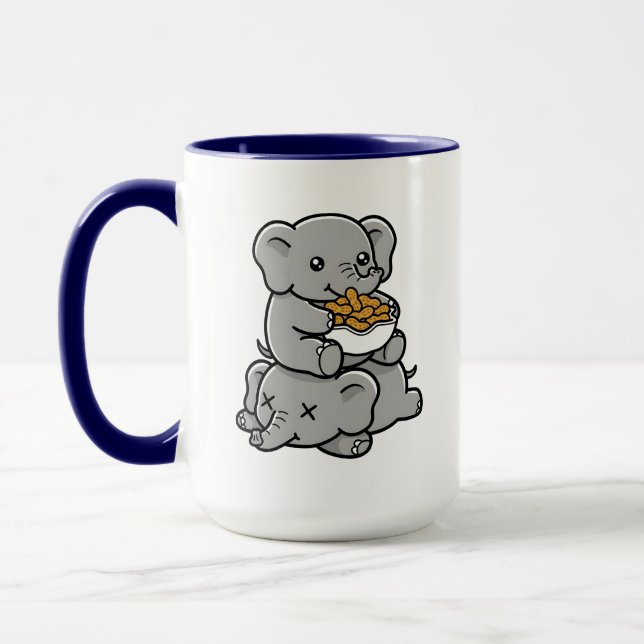 Cute Cartoon Elephants Eating Peanuts Fun Art Mug (Left)