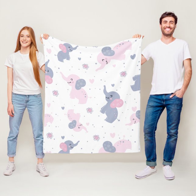 Cute cartoon elephants pattern fleece blanket (In Situ)