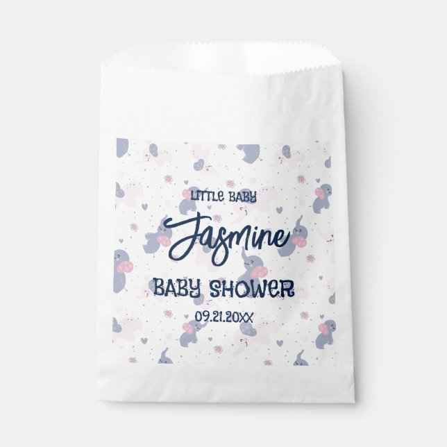 Cute cartoon elephants pattern on navy blue favour bag (Front)