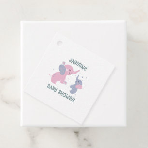 Cute cartoon elephants pattern on navy blue favour tags
